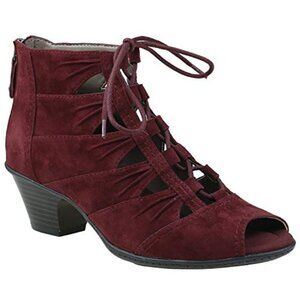 Earth Women's Aurora Peep Toe Goth Bootie Burgundy Wine Heels